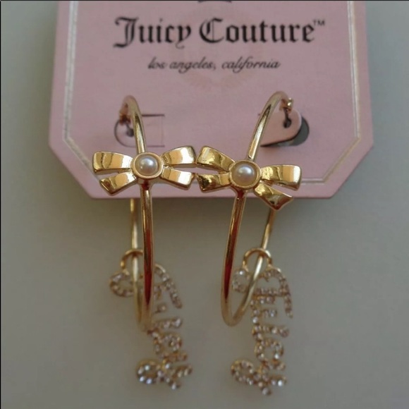 New Juicy Couture Gold Tone Hoop Earrings - Picture 6 of 8